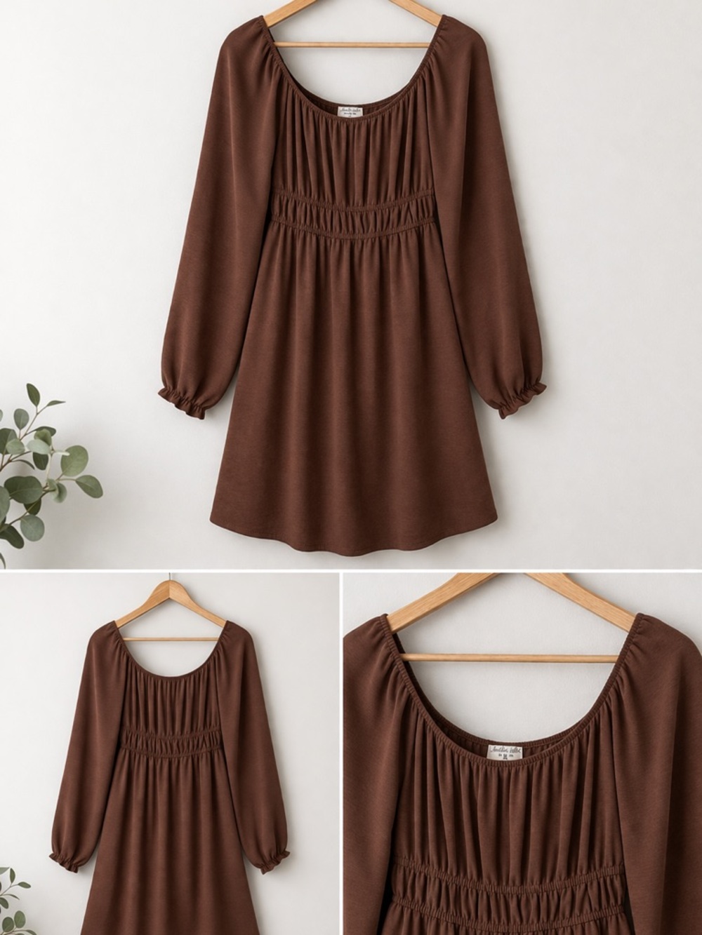 Altar’d State  Brown Smocked Peasant Mini Dress Boho Cottagecore Women M